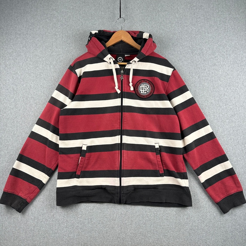 LRG Hoodie Mens XL Lifted Research Group Red Black Striped Full Zip Hooded